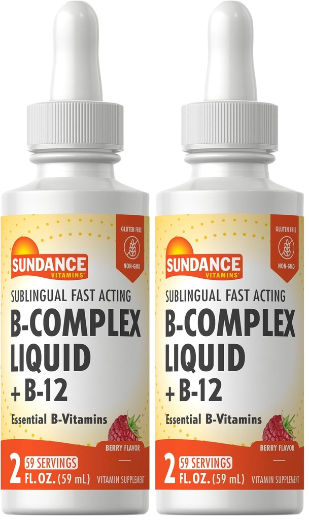 Sundance Sublingual Vitamin B Complex | 2 Fluid Ounces | with B-12 | Berry Flavor | Vegetarian, Non-GMO, and Gluten Free Supplement (Pack of 2)