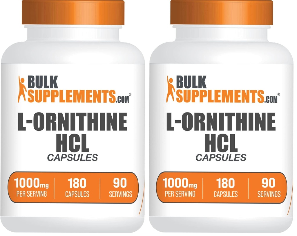 BulkSupplements.com L-Ornithine HCl Capsules - L-Ornithine Hydrochloride, L-Ornithine 1000mg - Amino Acids Supplement, Gluten Free, 2 Capsules per Serving, 180 Count (Pack of 2)
