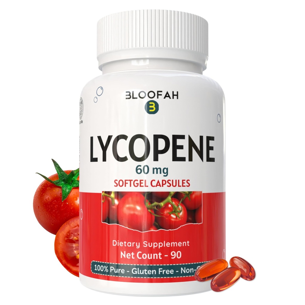 Lycopene Supplement for Men 60mg - from Natural Tomato Extract Lycopene Complex, Skin, Heart & Immune Support, Non-GMO and Gluten Free Carotenoid Supplement (90 Count (Pack of 1))