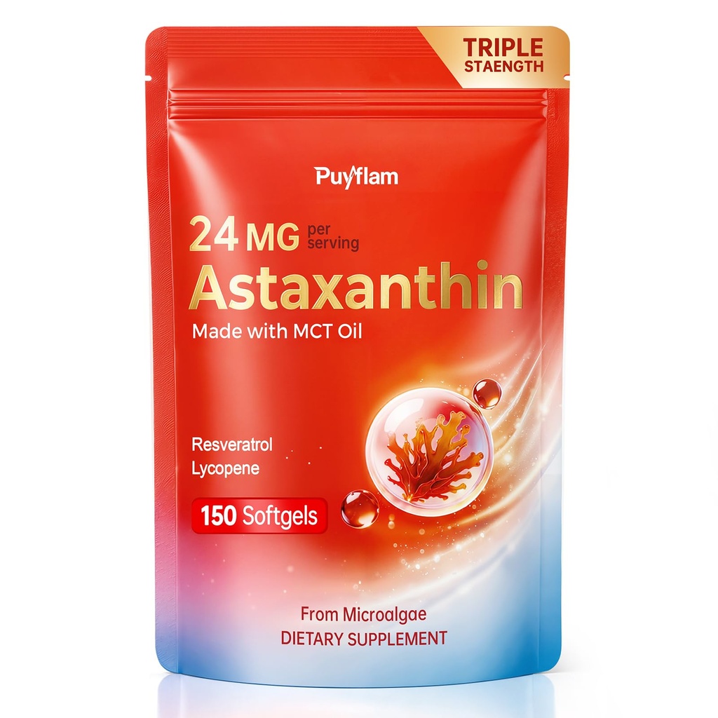 Astaxanthin 24mg, Resveratrol 100mg & Lycopene 40mg, 3-in-1 Liposome Antioxidant Supplements Complex with MCT Oil for Skin, Eye, Heart, Immune & Healthy Aging Support | Non-GMO, No Soy - 150 Softgels