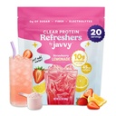 Javvy Clear Protein Powder with Clear Whey Protein, Strawberry Lemonade | 10g Whey Protein & Collagen Peptides, Electrolyte Powder, Natural Flavors, 0g Sugar, 3g Fiber, 45mg Caffeine