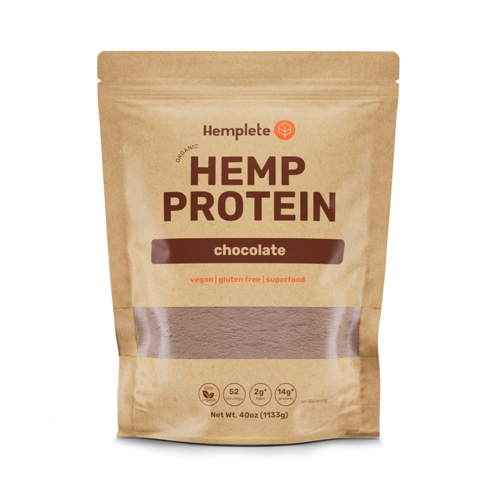 Organic Hemp Protein Powder, Chocolate, 40oz Value Size | Vegan Plant-Based Protein, 14g Protein, 70%+ Concentrate, No Added Sugar, Keto Friendly, Clean and Natural