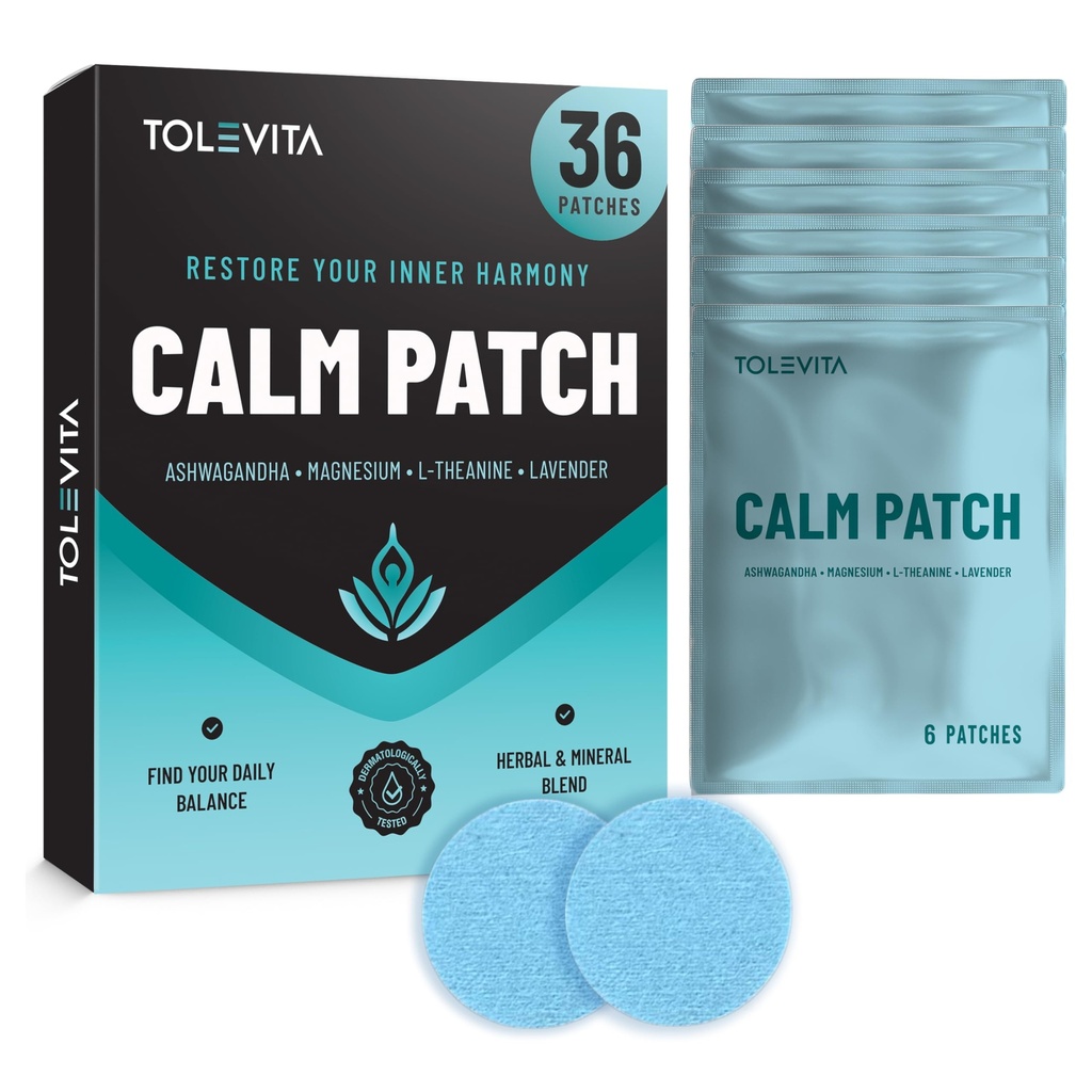 Calm Patches 36 pcs (Blue) – Relaxation & Stress Relief with GABA, Ashwagandha, L-Theanine, Passion Flower, Magnesium – Herbal Mood & Calm Support