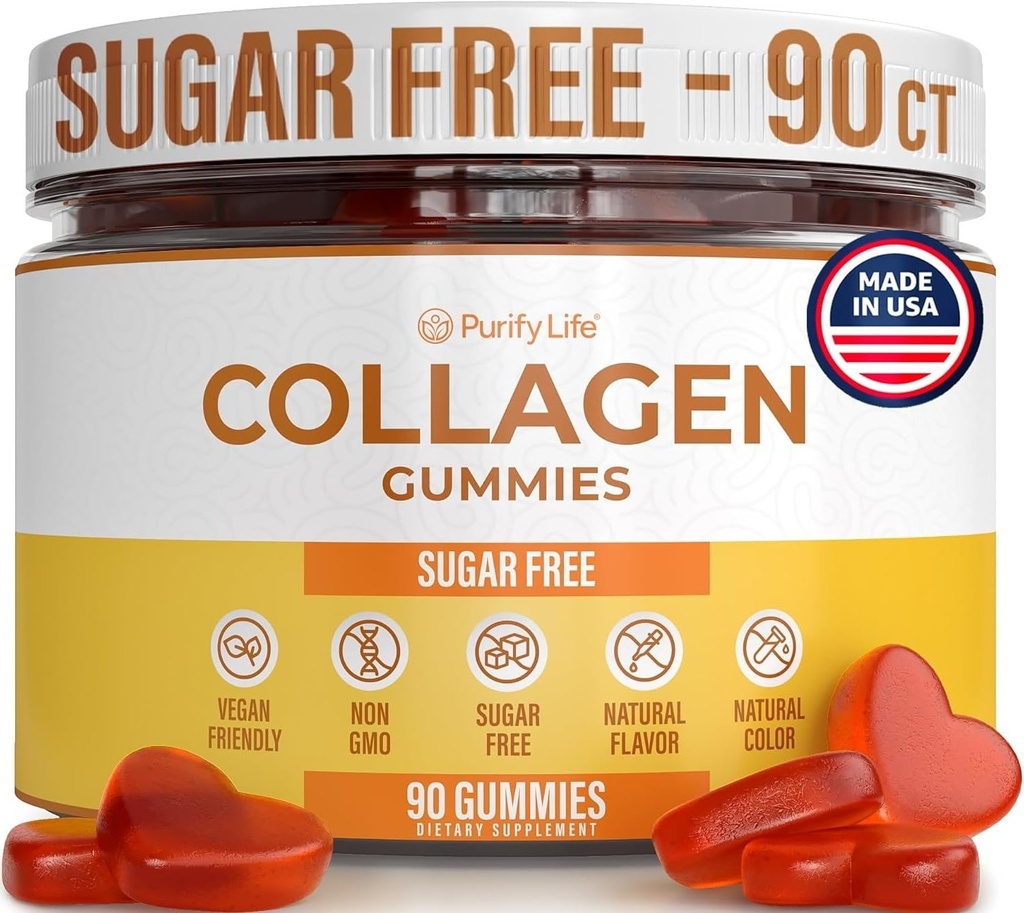 Sugar-Free Marine Collagen Gummies (90 Collagen Chews) Potent 500mg Collagen Gummy for Hair Growth, Healthier Skin & Nails, Pore Reducer & Elasticity Hydrolyzed, Gluten Free, Boosted w Shuddha Gugulu