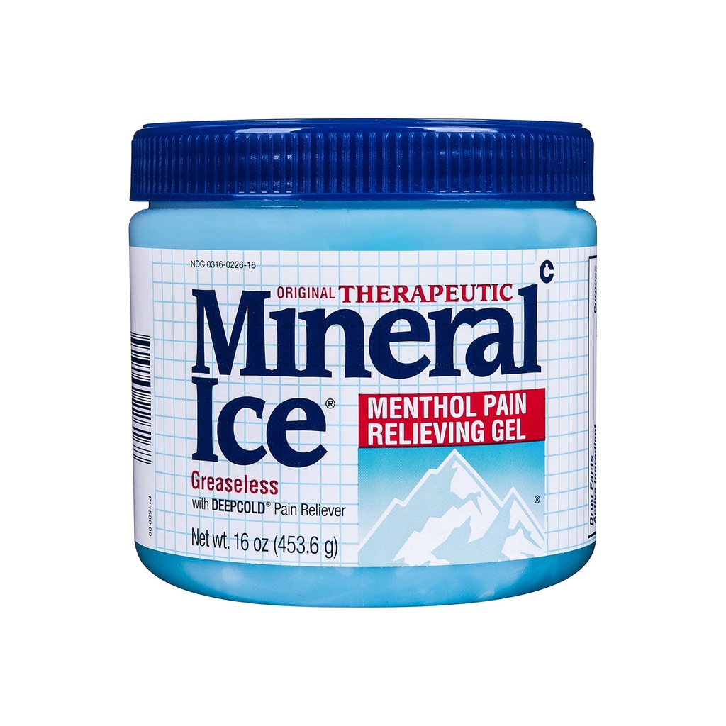Mineral Ice Original Therapeutic Menthol Pain Relief Gel, Greaseless, 16 Oz | Cool, penetrating relief for arthritis, backache, strains, sprains & bruises · Greaseless DEEPCOLD pain reliever · 16 Oz