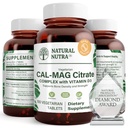 Natural Nutra Cal-Mag Citrate with Vitamin D3,1000/500 mg Complex, Strengthen Bone Density, Muscle and Nerve Health, Help Maintain Healthy Teeth, Highly Bioavailable Sources, 100 Vegan Tablets