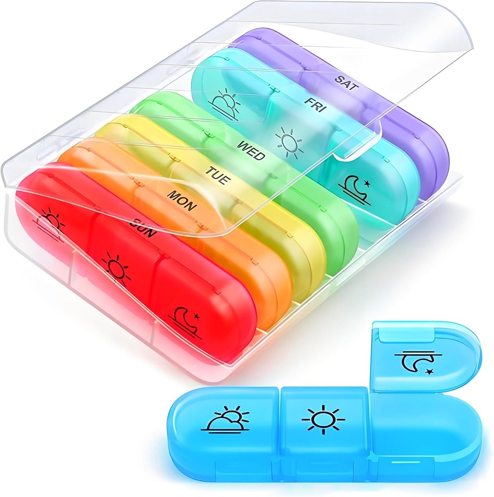 AIMI Weekly Pill Organizer 3 Times bir gün, Bir gün ən böyük 7 Days Pill Box 3 Times bir gün Ayrı Konteyner, Alüminium Pill Case, Vitaminlər, Balıq Yağ və Ekstrlər üçün Portable Pill Case