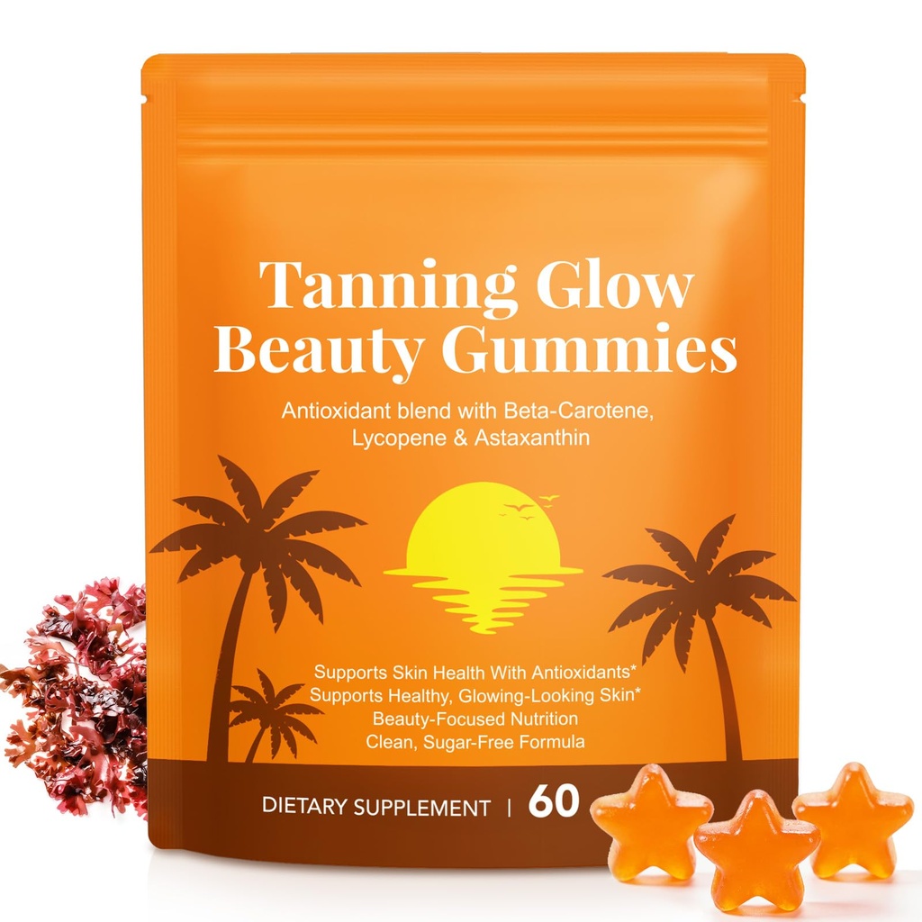 Tanning Gummies with Astaxanthin for Women & Men | Tanning Gummies with Beta Carotene, Lycopene, Collagen & Vitamins | Skin Radiance & Hydration | Vegan & Sugar Free - 60 Count