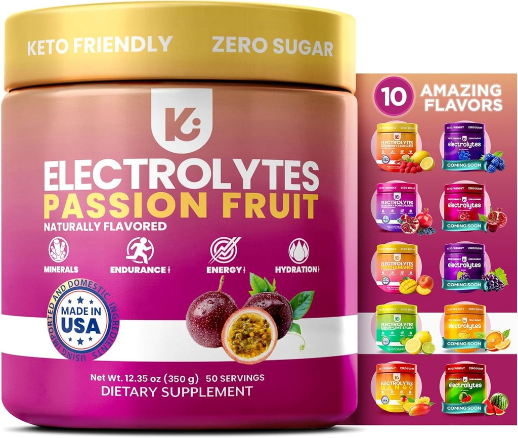 Polvere di Keppi Electrolytes – Sapore di frutto della passione – Nessun integratore di idratazione dello zucchero con Potassio, Magnesio, Sodio – 50 Serve – Keto, Vegan, Fasting-Friendly, Zero Calorie Electrolyte Drink