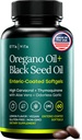 Oil of Oregano with Black Seed Oil, Enteric Coated Vegan Softgels, No Burps | High-Carvacrol Oil of Oregano with Black Seed Oil, Thymoquinone, Allicin & Aloe Vera - Supports Immunity & Gut Health, 60ct