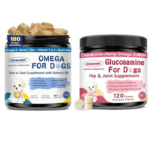 ZEBORA Salmon Oil & Glucosamine for Dogs, Omega 3 Fish Oil for Dogs Skin and Coat