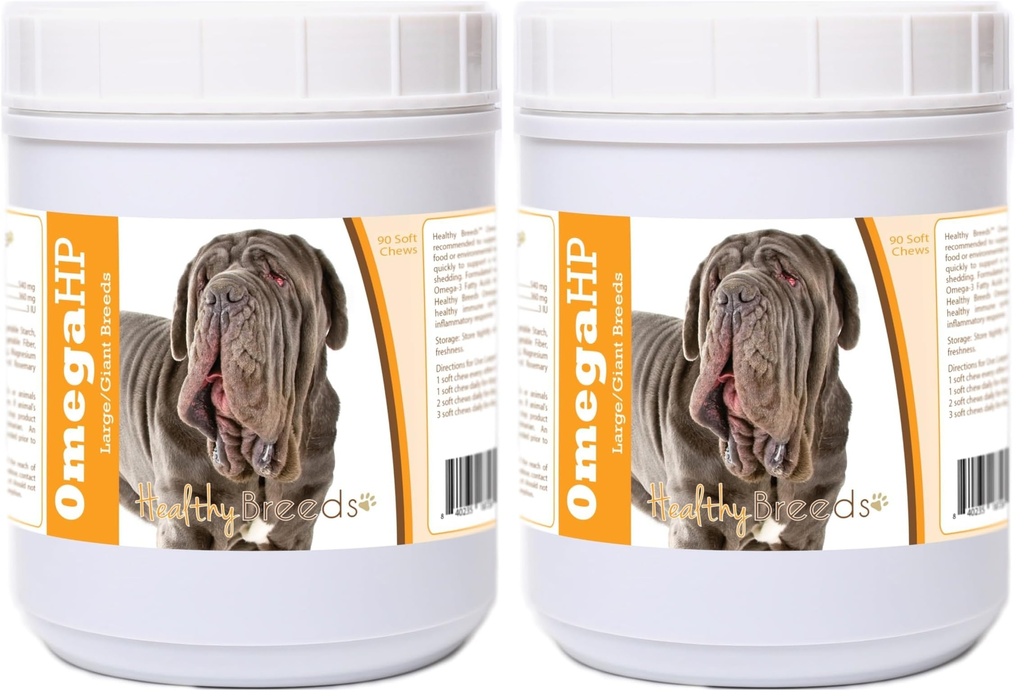 Healthy Breeds Neapolitan Mastiff Omega HP Fatty Acid Skin and Coat Support Soft Chews 90 Count (Pack of 2)