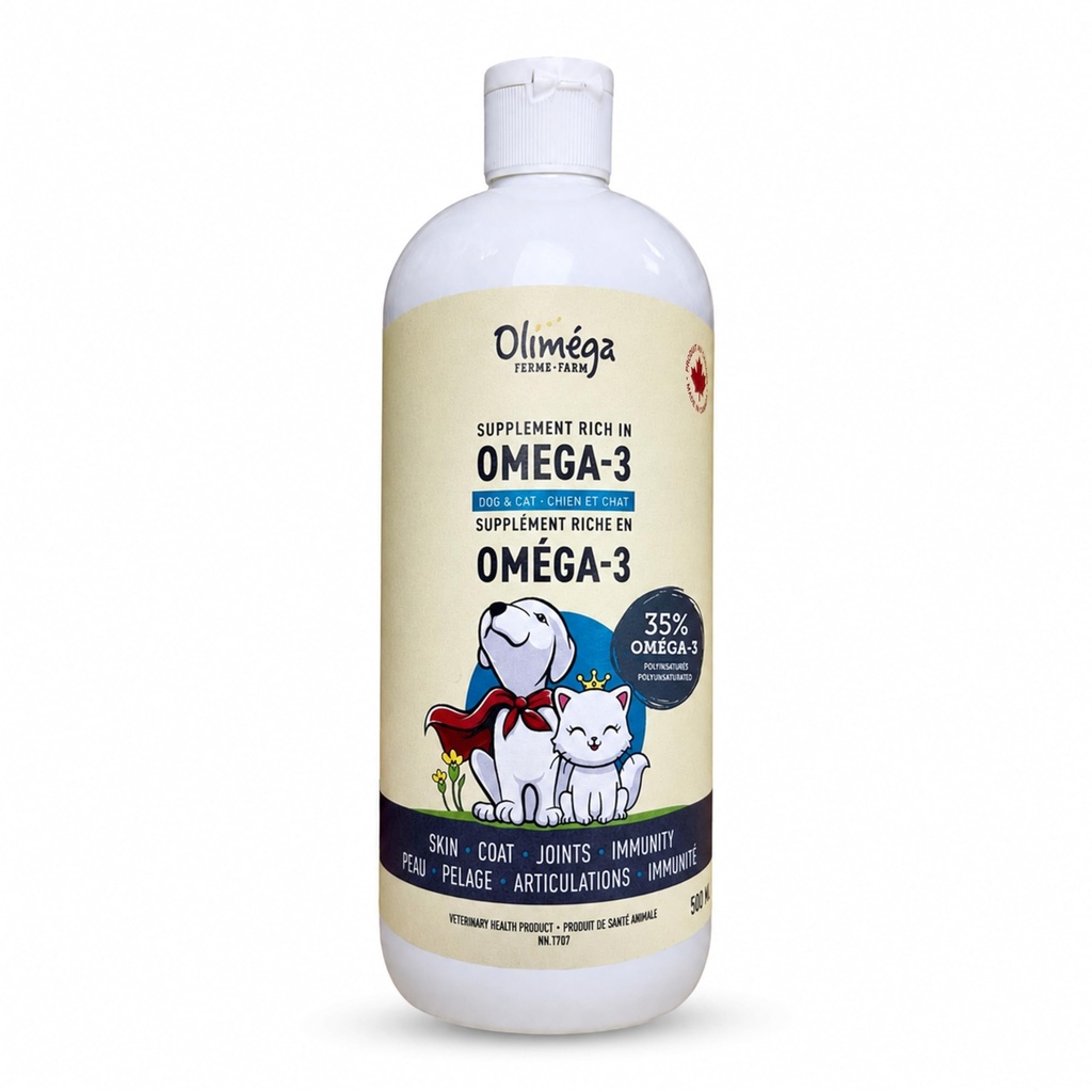 Camelina Oil for Dogs & Cats, 500mL by Olimega Farm | High in Omega-3 & Vitamin E | Support for Healthy Joints, Coat & Skin | Alternative to Salmon Oil for Dogs | Made in Canada | Non-GMO