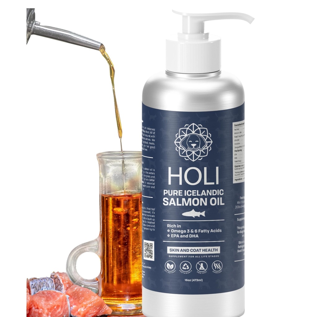 HOLI Salmon Oil for Dogs and Cats Skin and Coat | Icelandic Fish Oil | Omega 3 EPA + DHA Supports Joint Mobility, Immune & Heart Health | Liquid
