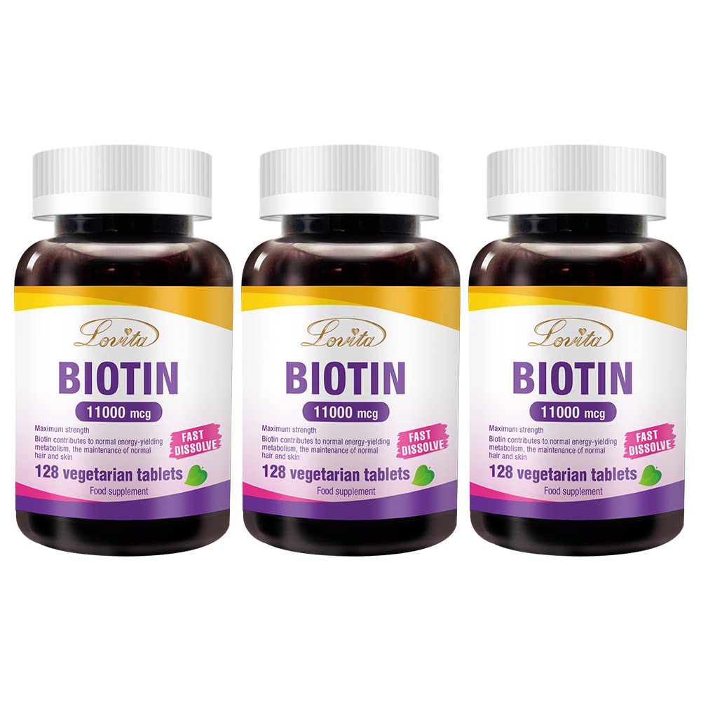 LOVITA Biotin 11,000 mcg, 128 Vegan Tablets | Hair Skin & Nails Vitamin B7, non-GMO, Gluten-Free, 128-Day Supply