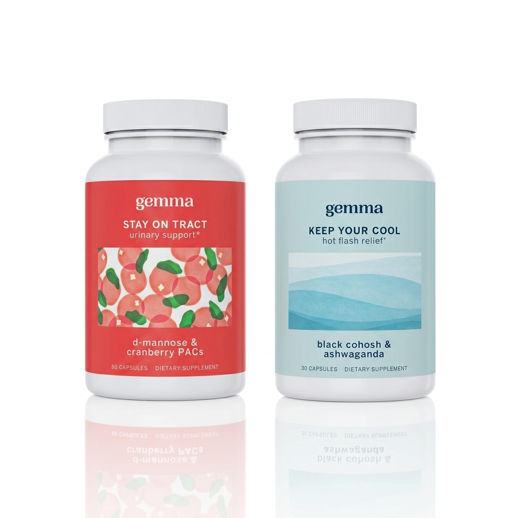Gemma Stay On Tract Urinary Tract Support and Keep Your Cool Menopause Relief Supplement Bundle with Cranberry PACs D Mannose Black Cohosh Ashwagandha and Chasteberry for Womens Wellness