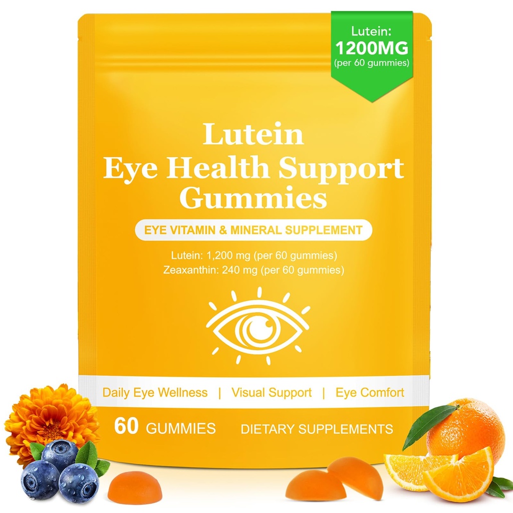 Lutein Gummies, Lutein and Zeaxanthin Supplements with Lutein 40mg & Zeaxanthin 8mg, Eye Vitamins Gummies for Eye Health Supplements, Seniors Adults & Teens Vision Health, Vegan, 60 Gummies