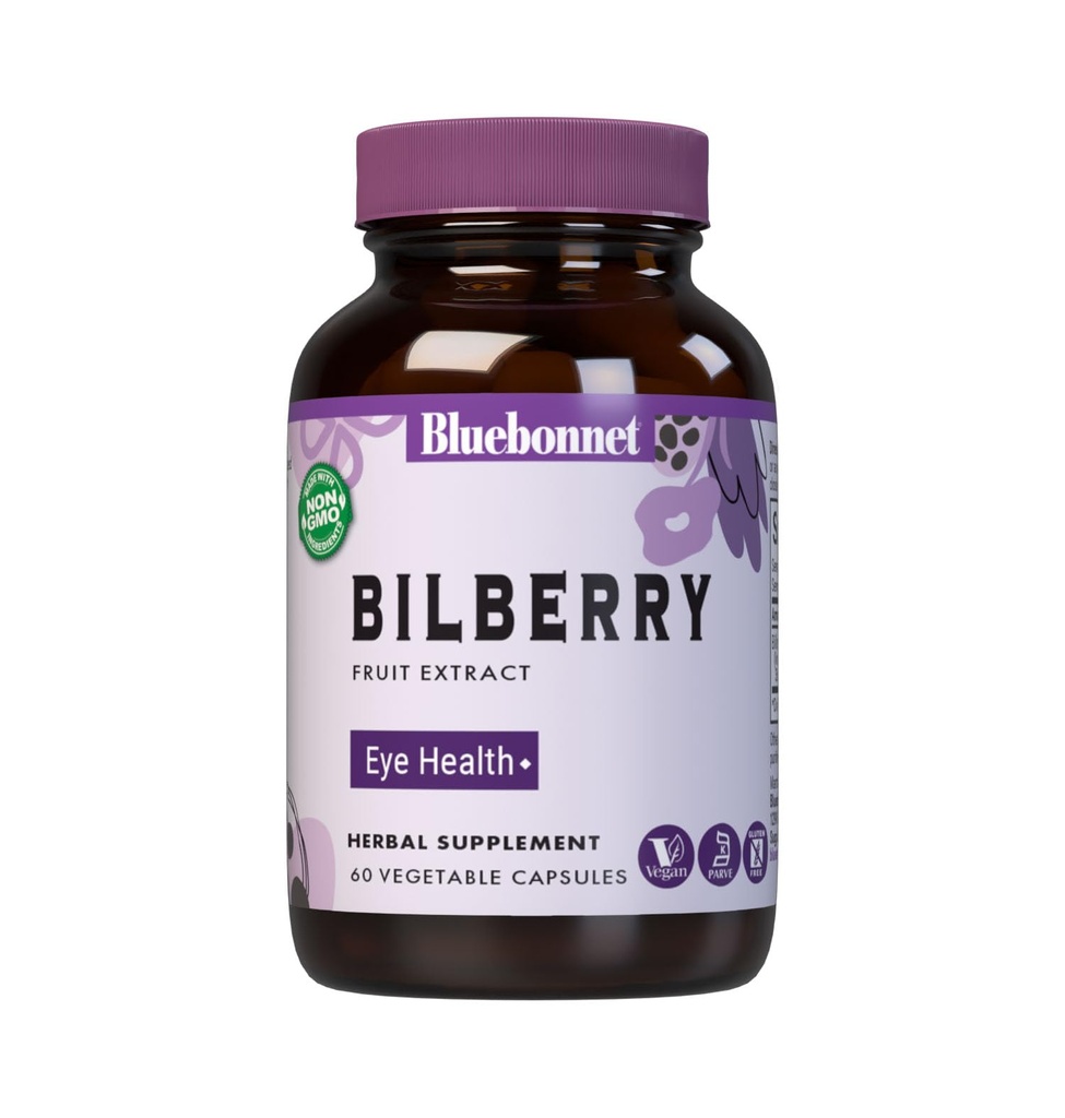 Bluebonnet Bilberry Fruit Extract Supplement, 60 Count | Daily Antioxidant Eye Health Support; Non-GMO, Vegan, Gluten-Free, Sustainably Wildcrafted, Wildcrafted