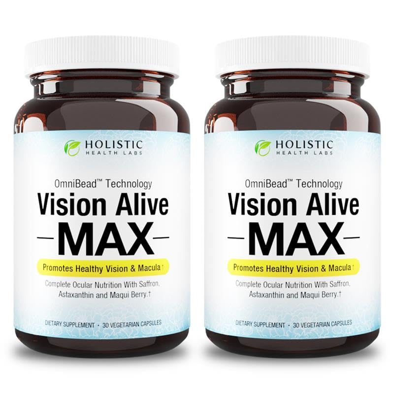 Holistic Health Labs Vision Alive Max with 8 Natural Ingredients Lutemax® 2020, Bilberries, Blueberries, c3g from Black Currant, Maqui Berry, Saffron, and Astaxanthin (30 Count (Pack of 2))