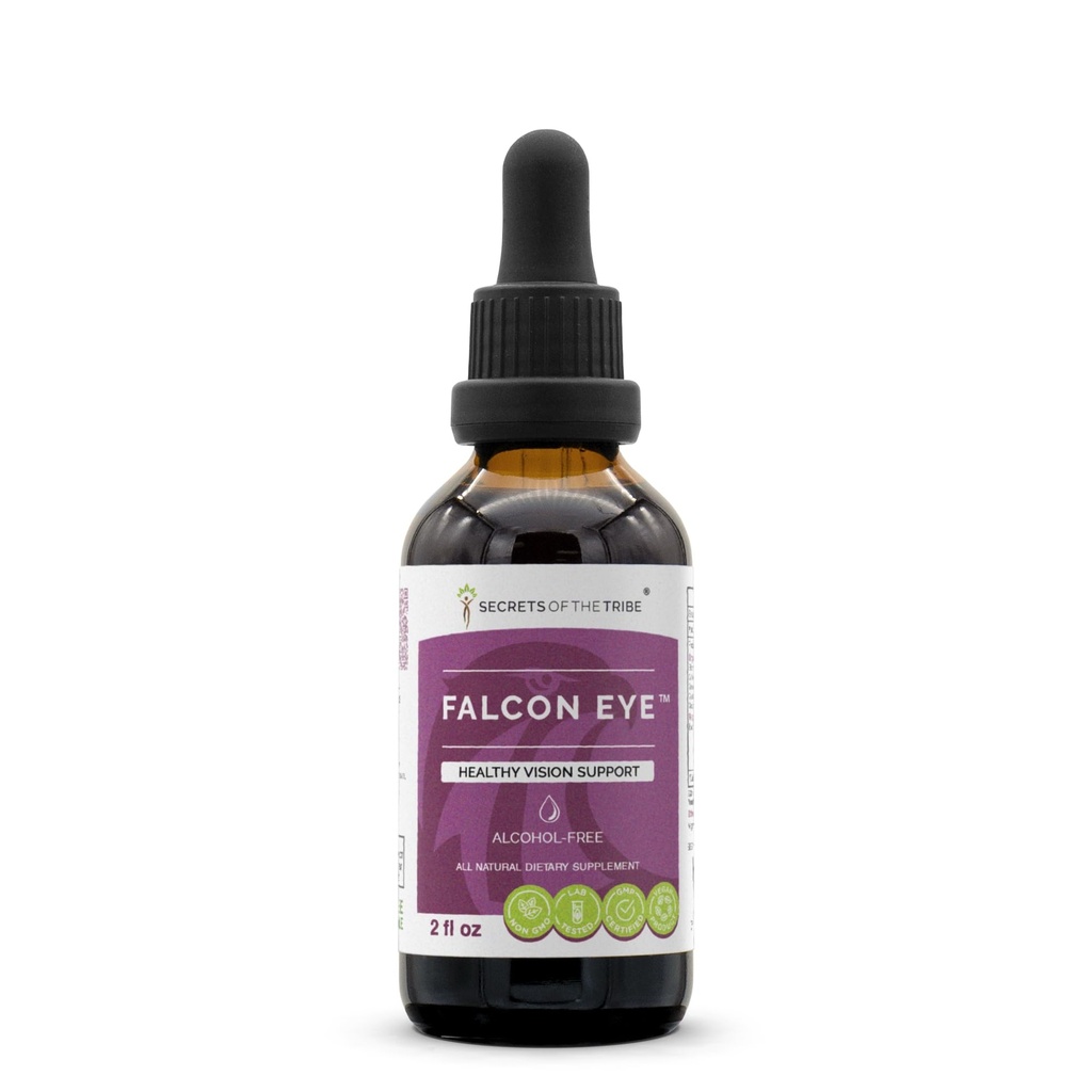Secrets of the Tribe Falcon Eye Alcohol-Free Extract, Alcohol-Free Bilberry, Eyebright, Ginkgo, Green Tea, Carrot, Grape. Tincture Glycerite Healthy Vision Support (2 FL OZ)
