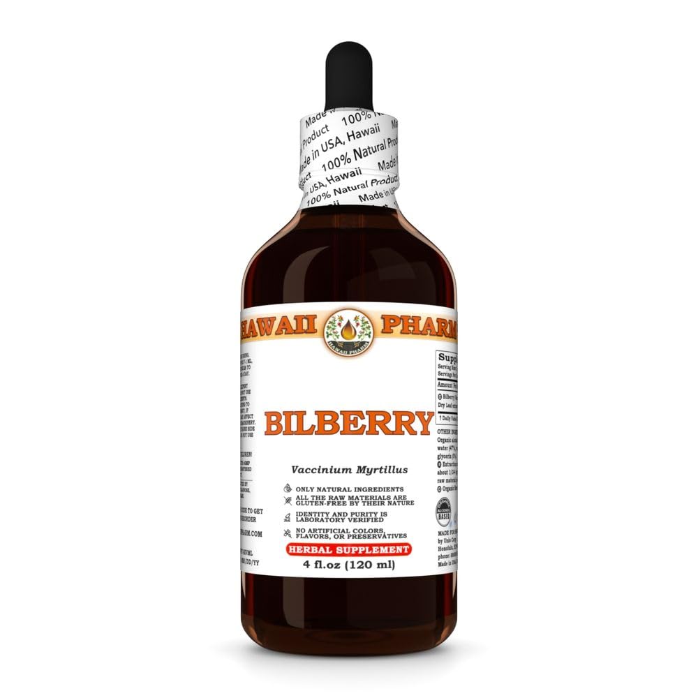 Bilberry (Vaccinium Myrtillus) Dry Leaf Tincture, Made in Hawaii, Raw Materials, All Natural, Vegan, Pure Liquid Extract - 4 fl.oz