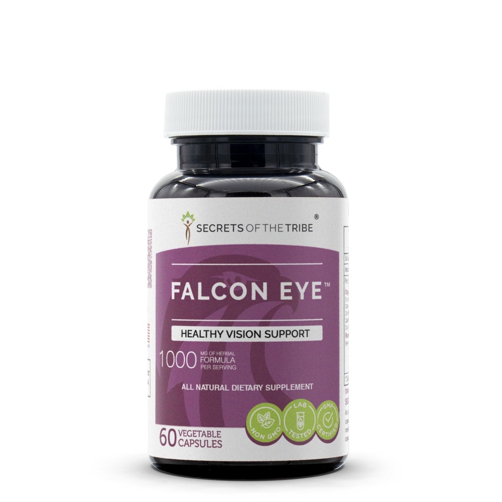 Secrets of the Tribe Falcon Eye 60 Capsules, 1000 mg, Bilberry, Eyebright, Ginkgo, Green Tea, Carrot, Grape. Healthy Vision Support (60 Capsules)