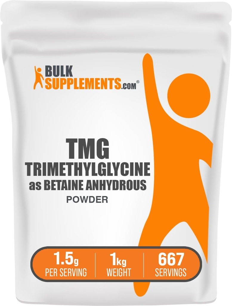 BulkSupplements.com TMG pulber - trimetüülglütsiin veevaba betaiinina, TMG lisand - maitsestamata & gluteenivaba, 1 kg (2, 2 naela) (pakk 1)