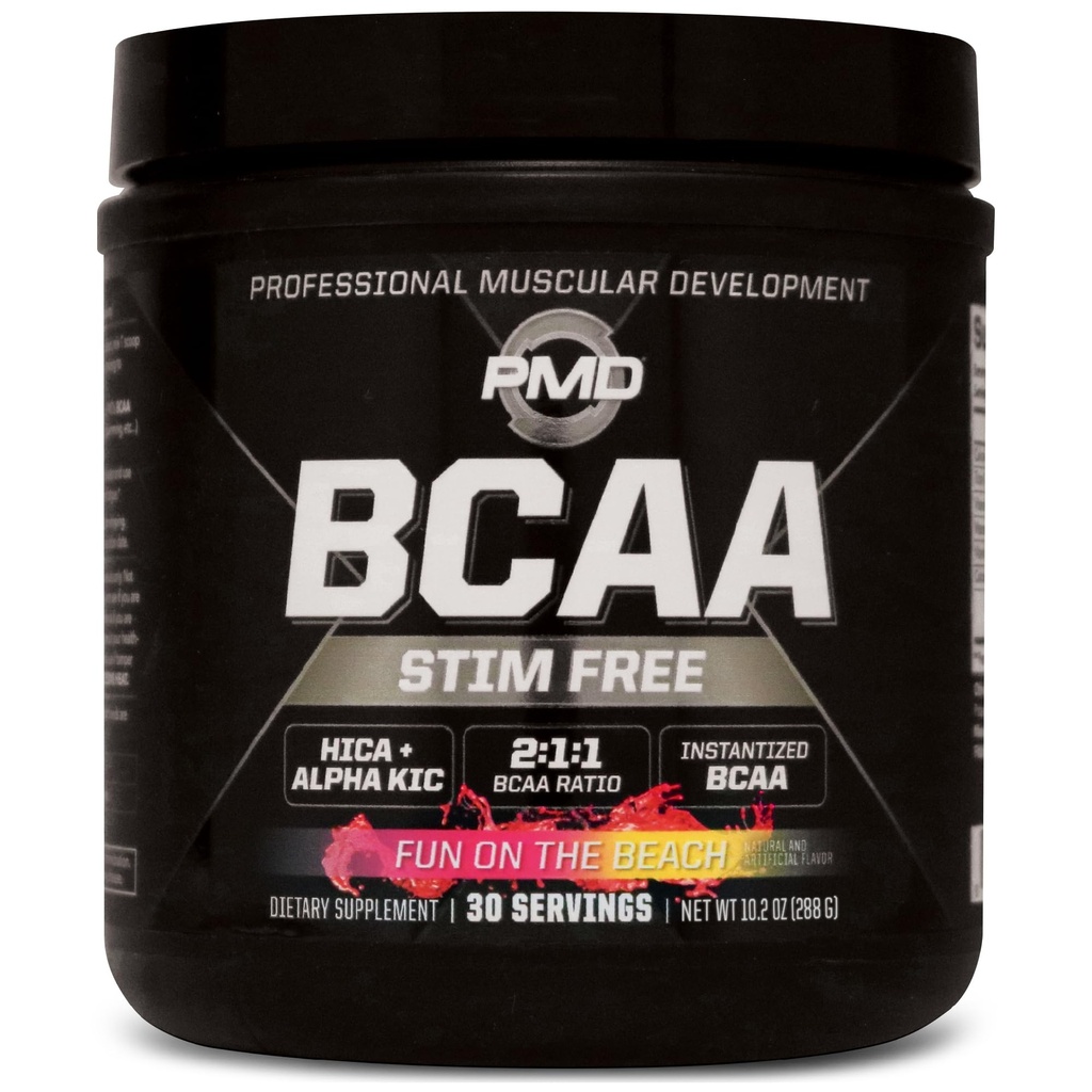 PMD Sports BCAA Stim-Free Amino Acids - Better Workout Performance, Enhanced Recovery, Daily Energy, Muscle Builder, and Muscle Sparing - BCAA Powder Drink Mix - Fun on the Beach (30 Servings)
