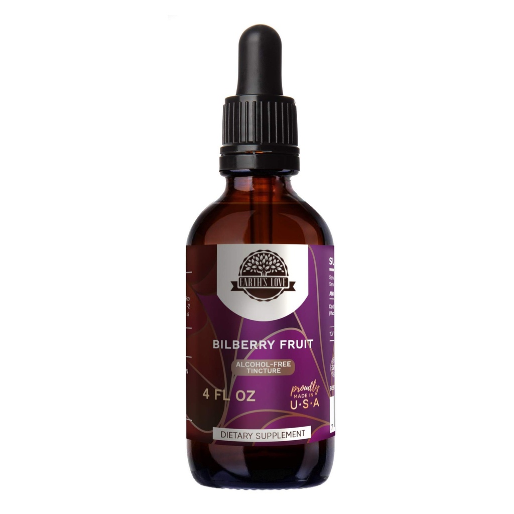 Earth's Love - Bilberry Fruit Alcohol-Free Herbal Extract Tincture, Super-Concentrated Bilberry (Vaccinium Myrtillus) Dried Fruit (4 Fl Oz)