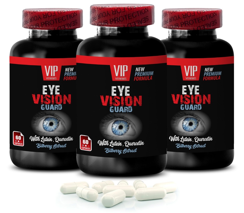 L-Glutathione - Eye Vision Guard - Grape, Lutein, Quercetin Dihydrate, Taurine, Bilberry Fruit, Turmeric Root, Milk Thistle, L-Glutathione, Grape, Lutein, Taurine 3 Bottles 180 Capsules