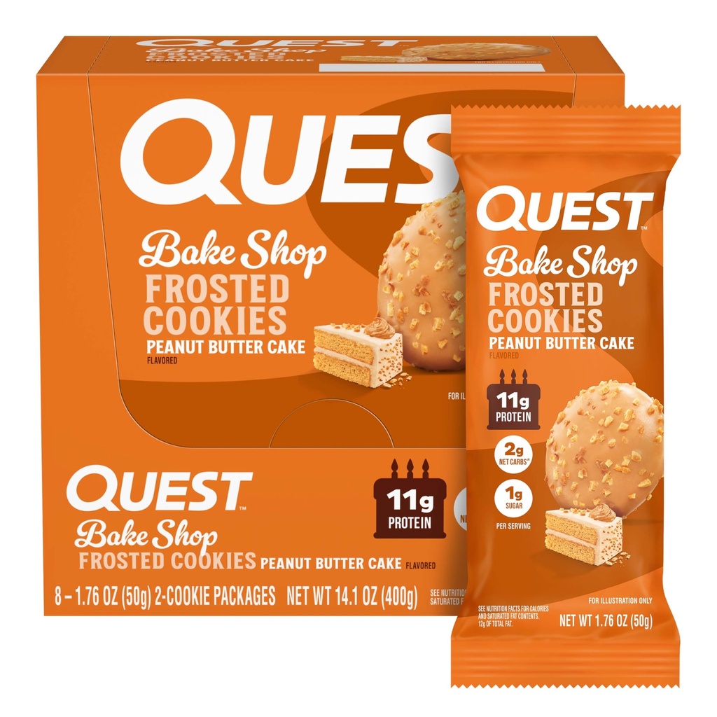 Quest Nutrition Frosted Protein Cookies Twin Pack, Peanut Butter Flavored, 1g Sugar, 11g Protein, 2g Net Carbs, Gluten Free, 16 Cookies | 11g Protein Per Serving, 1g Sugar, 2g Net Carbs, Gluten Free, Protein Snack, 8 Individual Packs With 2 Cookies Each