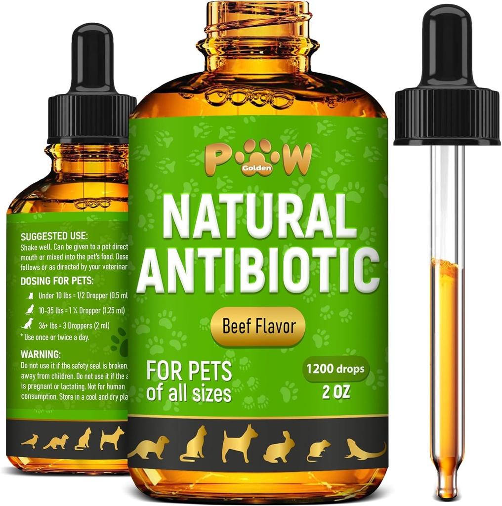 Antibióticos para perros TENIDO Antibióticos para gatos TENIDO Suplemento Herbal para la Digestión, Respiración, Urination Silencio para las infecciones, Tos, Alergías ANTE Beef Flavor & Cranberry Silencio para todos los animales domésticos TEN 2 Oz