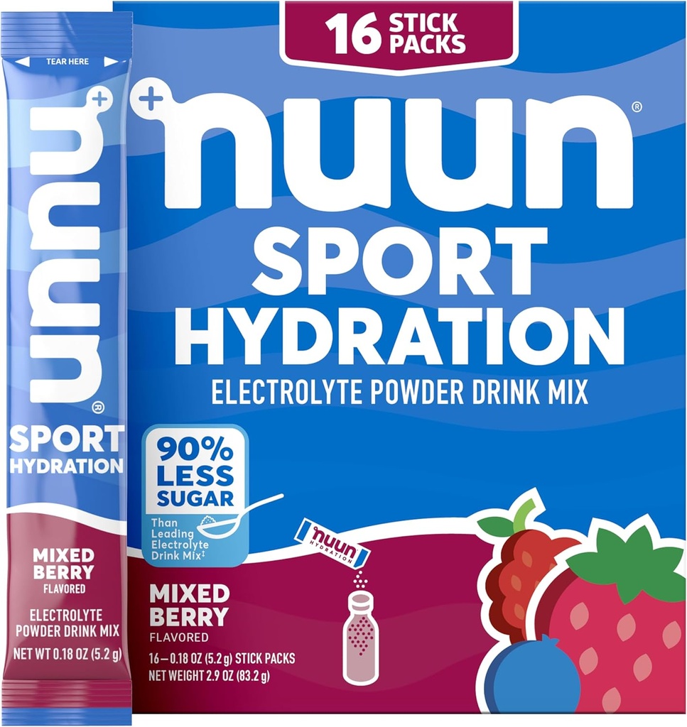Nuun Sport Electrolyte Toz Paketleri, Magnezyum, Pyum, Chloride ve sodyum, On-Go, Karma Berry Flavor, Gluten Free & Vegan, 16 Single Hizmetler