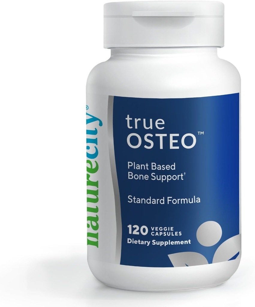 NatureCity True-Osteo Plant-Based Supplement per Bone Strength | AlgaeCal Calcium & Magnesium, Vitamina D3, Vitamina K2, Silicon| Gentle on Stomach (120 capsule vegetali)