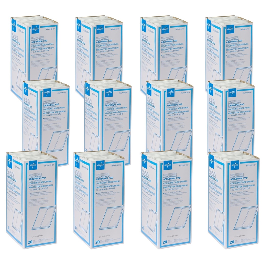 Medline Sterile Abdominal Pads, Cellulose Center, 8 x 7.5 in - Pack of 240 | Extra Absorbent