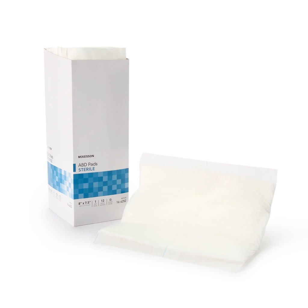 McKesson Abdominal Pads, Sterile, Nonwoven Cellulose, 7 1/2 x 8 in, 12 ct | Abdominal Pad,Sterile,7-1/2 X 8 Inch,1 per Pack