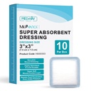 MedVance Super Absorbent Wound Dressing, Non-Adhesive Pads, 3"x3" Box of 10 | Sterile And Individually Wrapped - Non-Stick Wound Bandages - Super Soft - Highly Absorbent & Lock Exudate - Leakproof