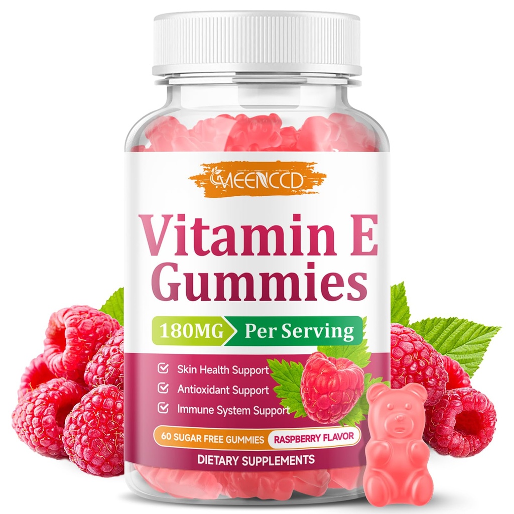 Vitamin E Gummies, 180 mg (400 IU) dl-Alpha, Daily Skin Support, 60 Count | Sugar-Free, Vegan, Raspberry Flavor