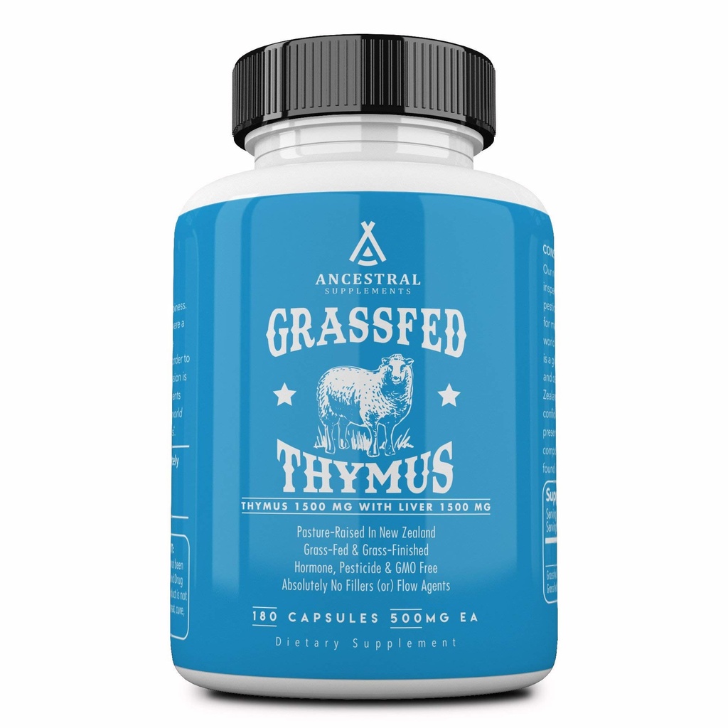 Ancestral Supplements Grass Fed Ovine Thymus Supplement with Liver, 180 Ct | Sheep Glandular extract with liver support promotes histamine balance, energy, allergy relief and immune health.