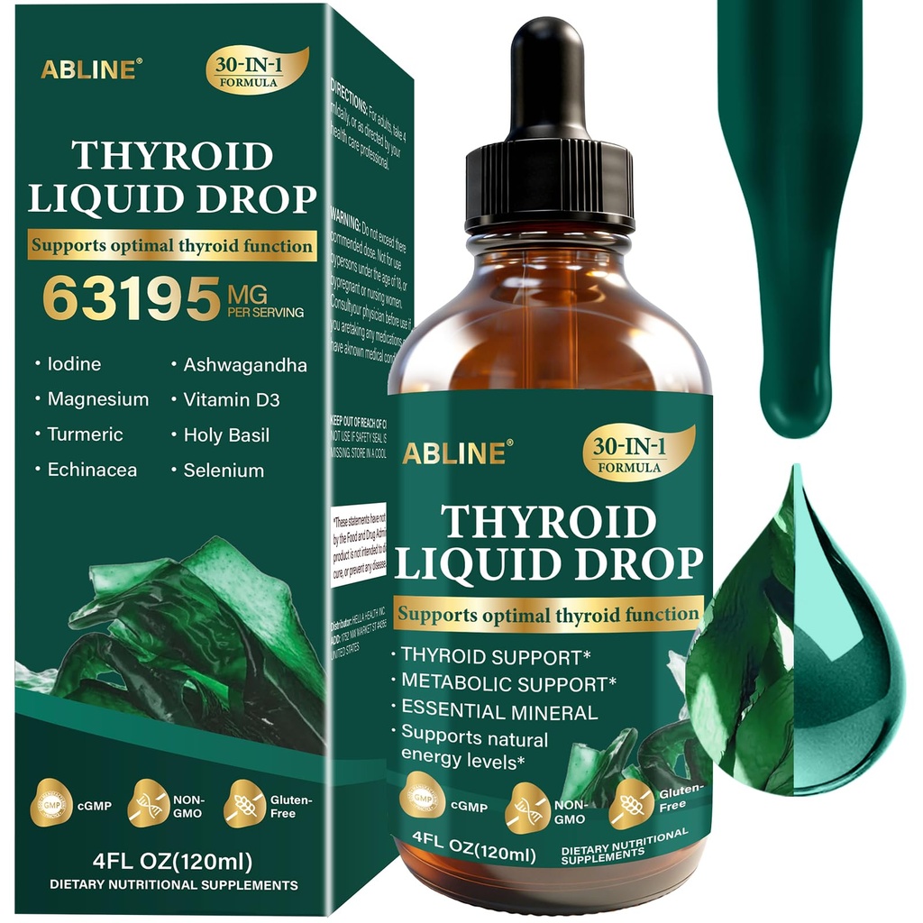 Thyroid Support Drops, 30-in-1 with Ashwagandha & L-Tyrosine, 120mL 60-Day