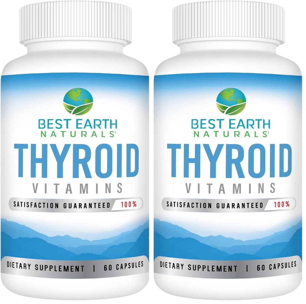 Best Earth Naturals Thyroid Support Supplement for Women and Men - 60 Capsules (Pack of 2)