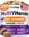 25-in-1 Dog Vitamins and Supplements - 250 Chews Dog Multivitamin Chewable | Glucosamine, Probiotics, Omega 3 for Dogs Skin & Coat, Hip & Joint, Gut, Brain & Immune Support, Senior & Puppy Multivitamin