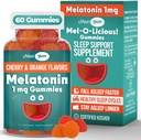 Maxi Health 1mg Melatonin Gummies – Çocuklar Melatonin Chewables with Natural Cherry & Orange Flavor – Adult and Baby Sleep Help Supplement to Support Restful Nights (60 Count)