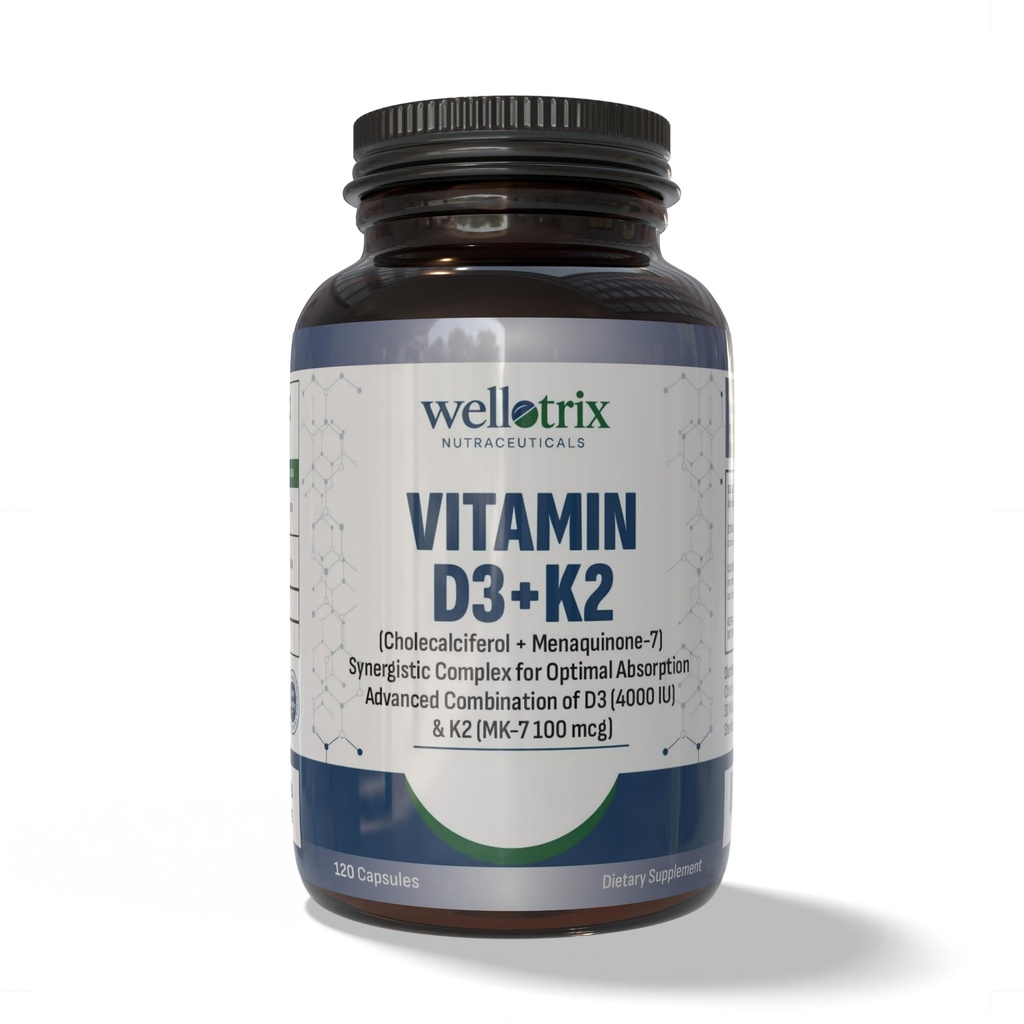 Vitamin D3 + K2 – High Potency 4000 IU D3 (Cholecalciferol) + 1500 mcg K2 (MK-7) – Synergistic Formula for Optimal Absorption & Nutrient Balance – Non-GMO – 120 Veg Capsules