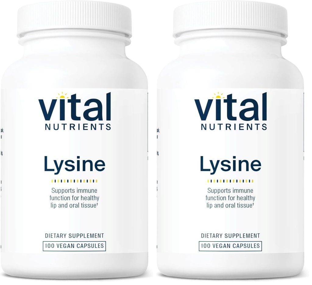 Vital Nutrients Lysine | Lysine Supplement Supports Healthy Lip and Oral Tissue | Immune Support Supplement Promotes Calcium Absorption | Gluten, Dairy, Soy Free | Non-GMO | 100 Capsules (Pack of 2)