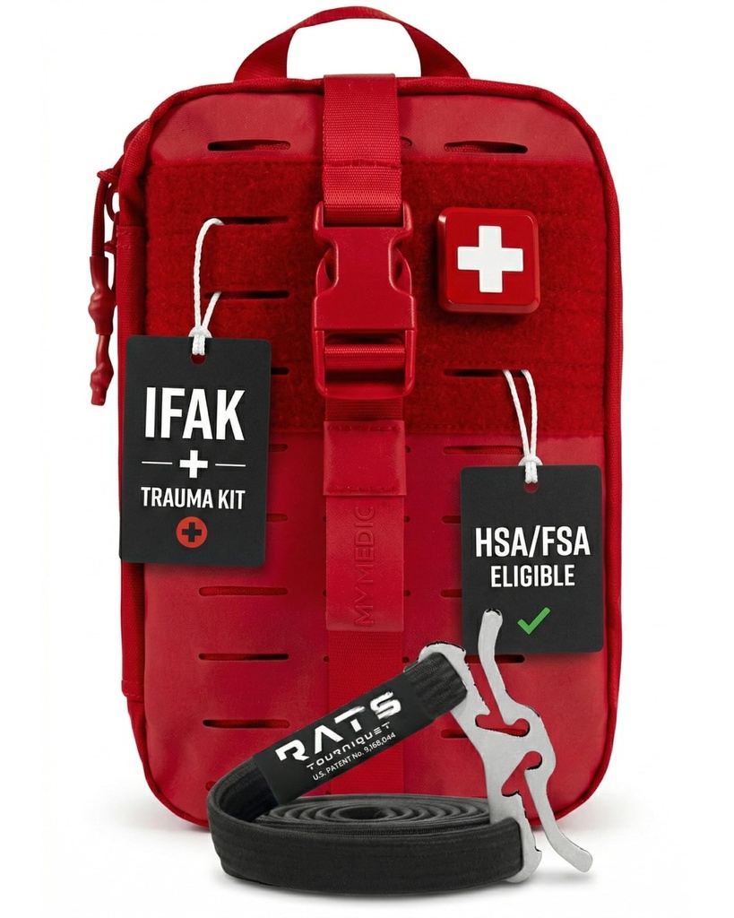 MY MEDIC MyFAK PRO IFAK Trauma Kit & First Aid Kit with Tourniquet - HSA FSA Items - Built in USA - Premium Medical Supplies, Trauma Pack & Medic Kit Bag for Home & Auto Emergency Preparedness, Red