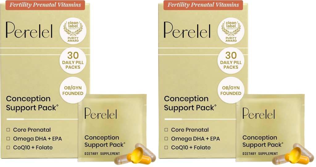 Perelel Conception Support Pack, Prenatal Multivitamin with DHA Omega 3, COQ10 & Folate, Supports Fertility Wellness for Women, Soy & Gluten Free, Non GMO, 30 Daily Pill Packs (Pack of 2)