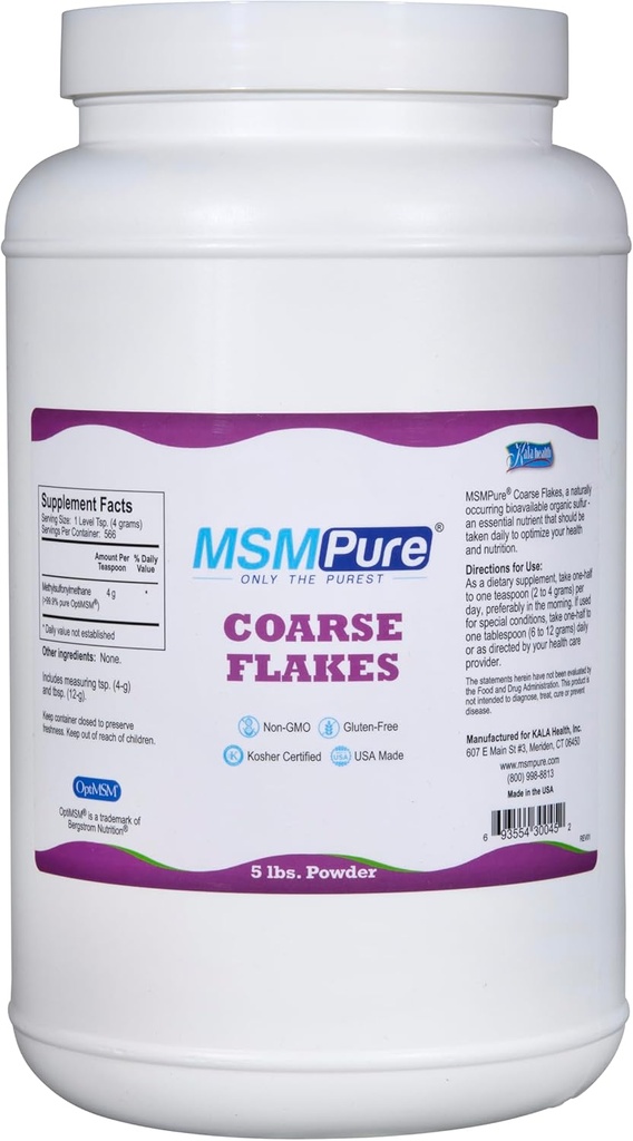 KALA SAÚDE MSMPure Coarse HSH Powder Flakes – US-Made HSH para a saúde comum, aparência da pele, e Hair & Nail Support – 5 lb, Enxofre orgânico