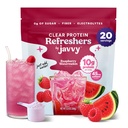 Javvy Clear Protein Powder with Clear Whey Protein, Raspberry Watermelon | 10g Whey Protein & Collagen Peptides, Electrolyte Powder, Natural Flavors, 0g Sugar, 3g Fiber, 45mg Caffeine