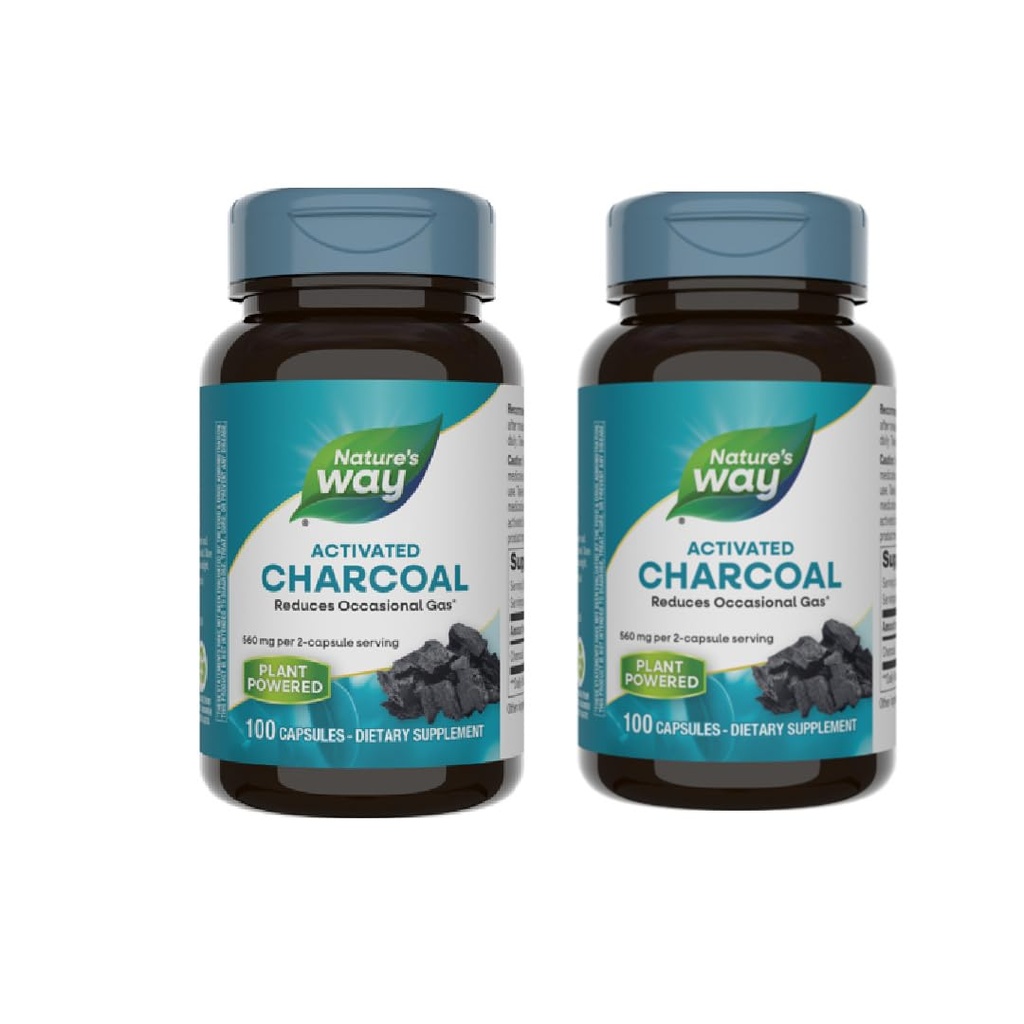 Nature's Way Activated Charcoal - Charcoal Supplement that Binds Unwanted Materials & Gas* - Alternative to Powder - Gluten-Free & Dairy-Free - 100 Count - 2 Pack